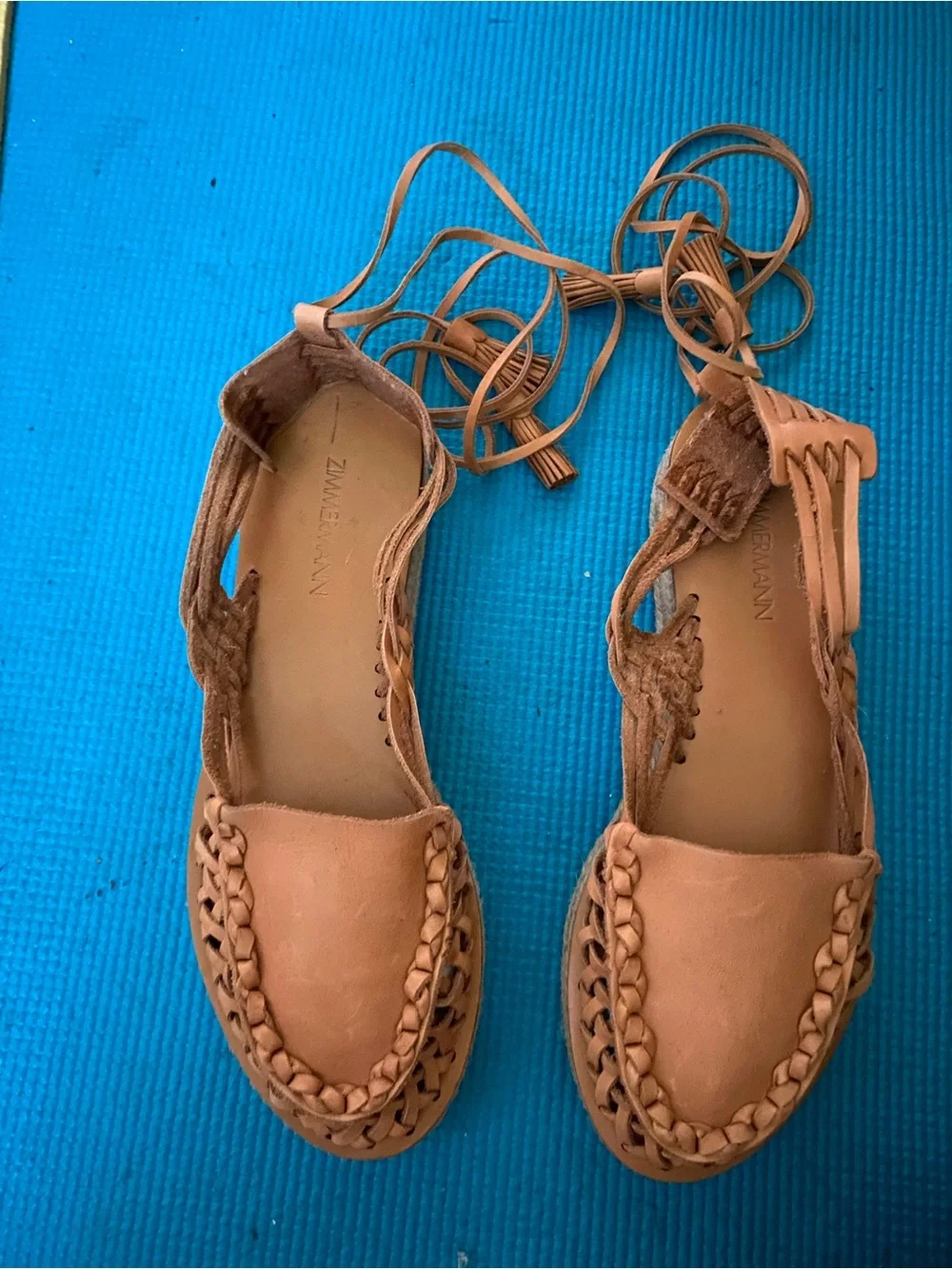 Zimmermann Tan Braided Leather Espadrille Lace-Up Flats
